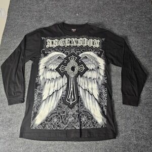 Griffin Ascension Shirt Mens XL Black Angel Wings Cross Graphic Long Sleeve